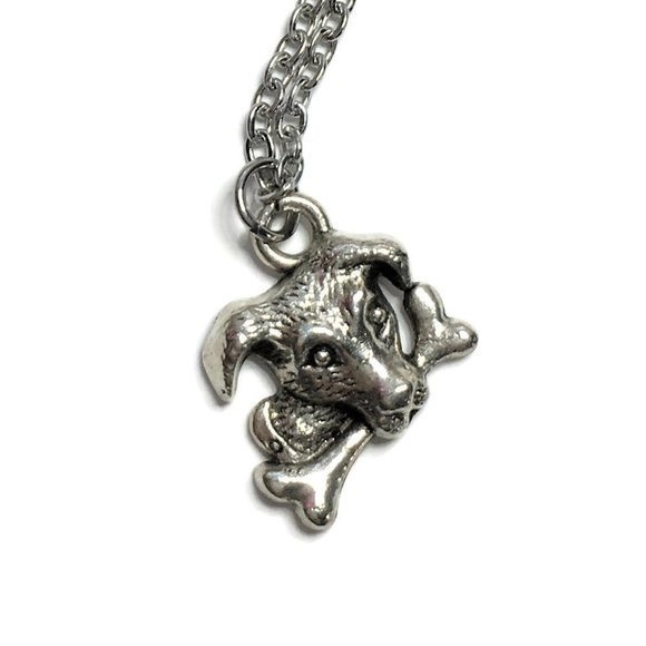 Puppy Dog w/ Bone Necklace Tibetan Silver Stainless Steel Pet Unisex 4for$20 - Picture 1 of 5